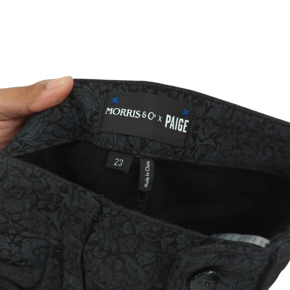 Morris Co x Paige Women 23 High Rise Manhattan Jeans Black Mallow Floral Coated - Picture 9 of 9